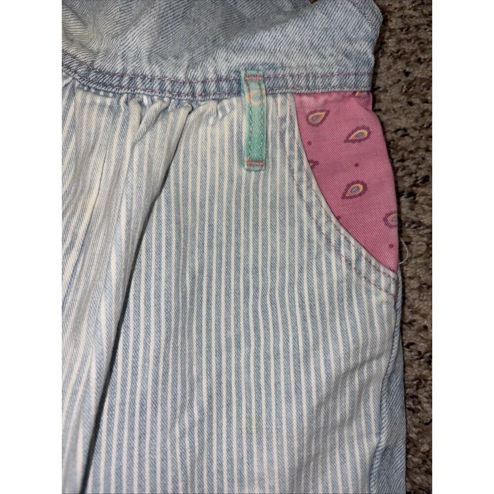 Vintage Lee Baby Denim Overalls Patchwork Striped Balloon 18m USA Rare Snap